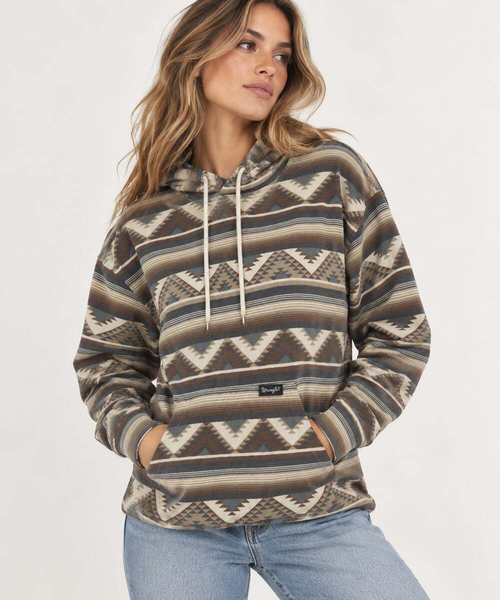 Wrangler Retro Geometric Relaxed Hoodie Brown Aztec Stripe Size XS